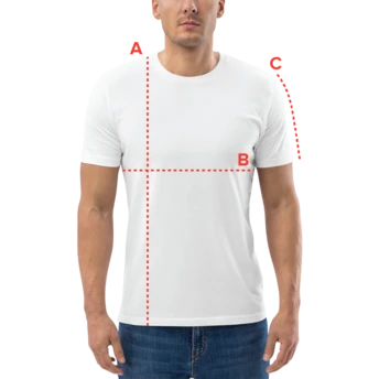How to measure: A Length, B Chest, C Sleeve length