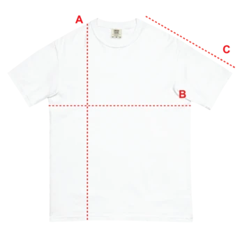 How to measure: A Length, B Chest, C Sleeve length