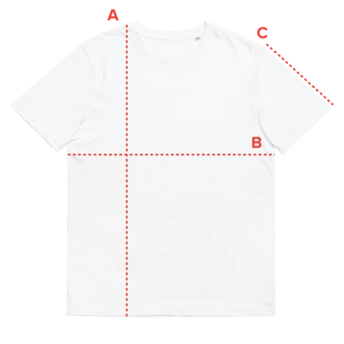 How to measure: A Length, B Chest, C Sleeve length