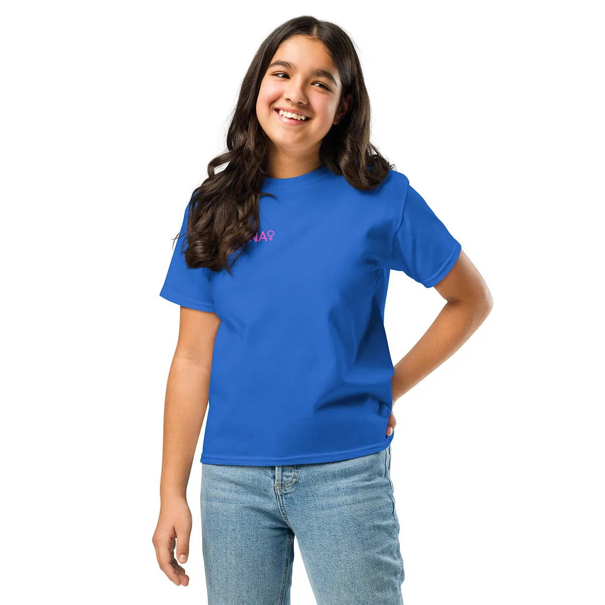 Everyone Watches Women’s Ninja – Youth in Royal, front with the WNA logo